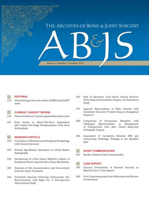 Archives of Bone and Joint Surgery - Volume:3 Issue: 4, July 2015