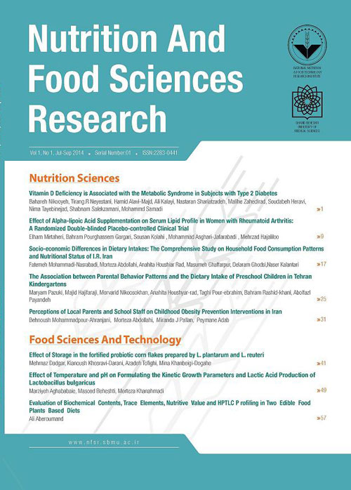 Nutrition and Food Sciences Research - Volume:3 Issue: 4, Oct-Dec 2016