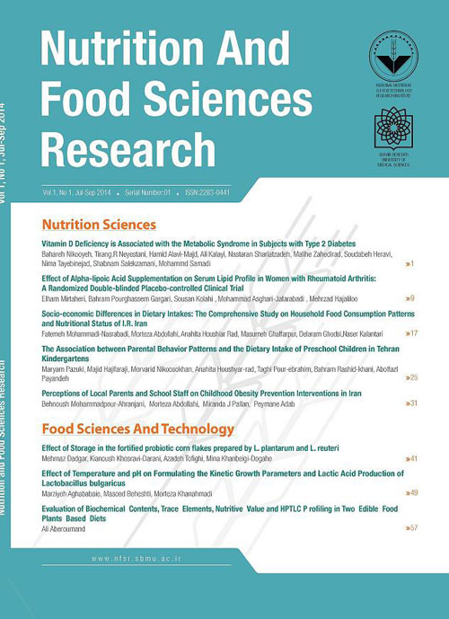 Nutrition and Food Sciences Research - Volume:4 Issue: 2, Apr-Jun 2017