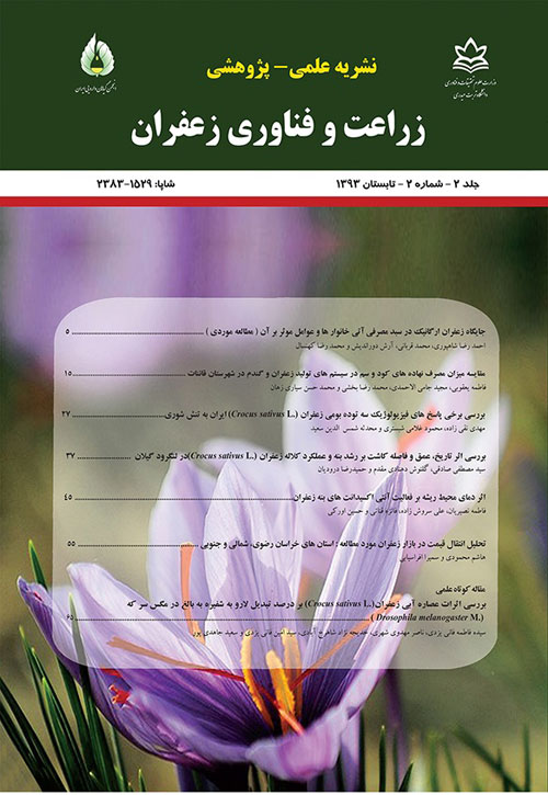 زراعت و فناوری زعفران - سال پنجم شماره 2 (پیاپی 16، تابستان 1396)
