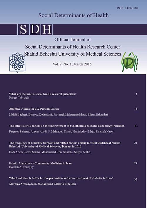 Social Determinants of Health - Volume:2 Issue: 3, 2016