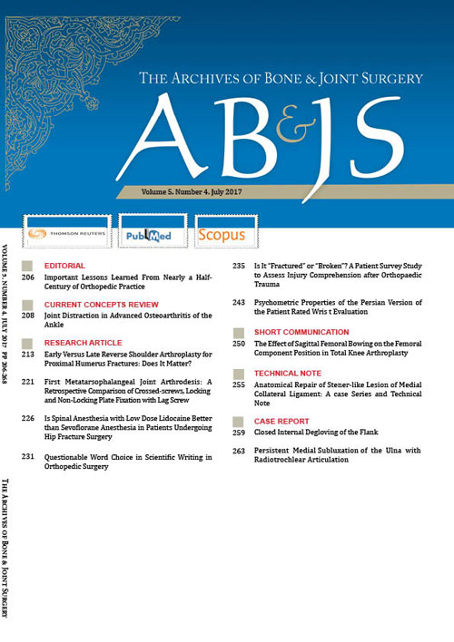 Archives of Bone and Joint Surgery - Volume:5 Issue: 4, Jul 2017