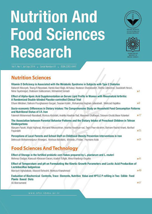 Nutrition and Food Sciences Research - Volume:4 Issue: 4, Oct-Dec 2017