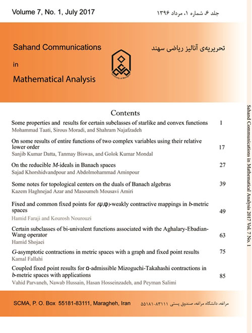 Sahand Communications in Mathematical Analysis - Volume:7 Issue: 1, Summer 2017