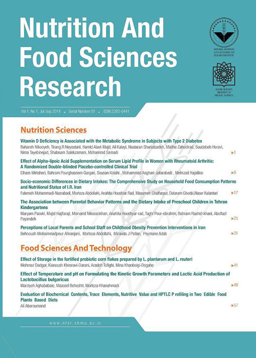 Nutrition and Food Sciences Research - Volume:5 Issue: 1, Jan-Mar 2018