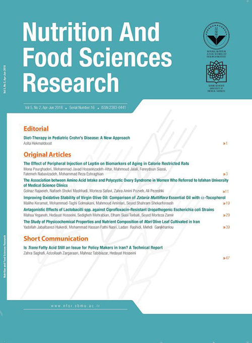 Nutrition and Food Sciences Research - Volume:5 Issue: 2, Apr-Jun 2018