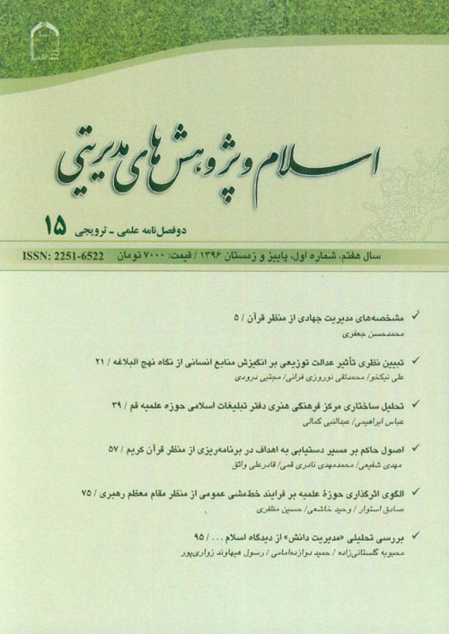 اسلام و پژوهش های مدیریتی - سال هفتم شماره 1 (پیاپی 15، پاییز و زمستان 1396)