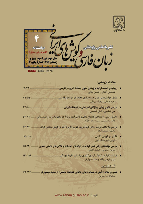 زبان فارسی و گویش های ایرانی - سال دوم شماره 2 (پیاپی 4، پاییز و زمستان 1396)