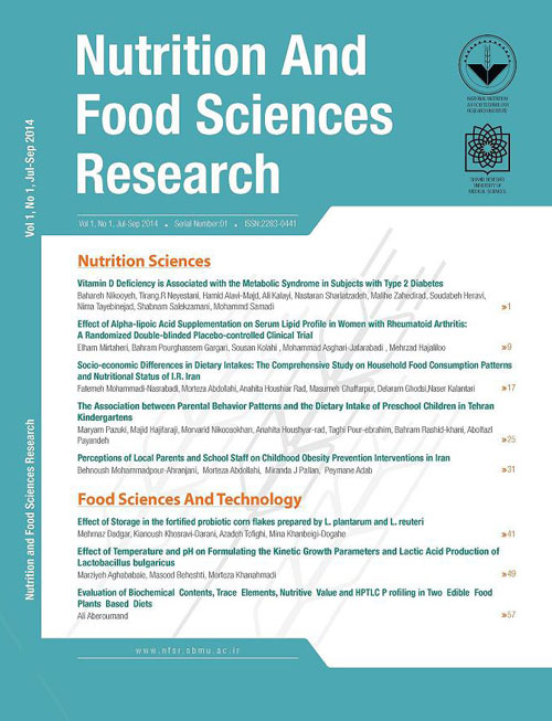 Nutrition and Food Sciences Research - Volume:5 Issue: 3, Jul-Sep 2018