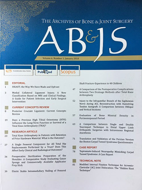 Archives of Bone and Joint Surgery - Volume:5 Issue: 5, Sep 2018