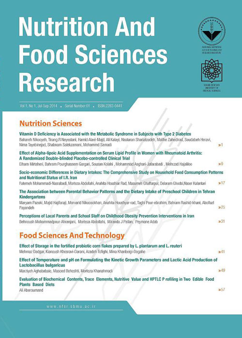 Nutrition and Food Sciences Research - Volume:5 Issue: 4, Oct-Dec 2018