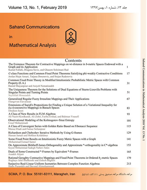 Sahand Communications in Mathematical Analysis - Volume:13 Issue: 1, Winter 2019
