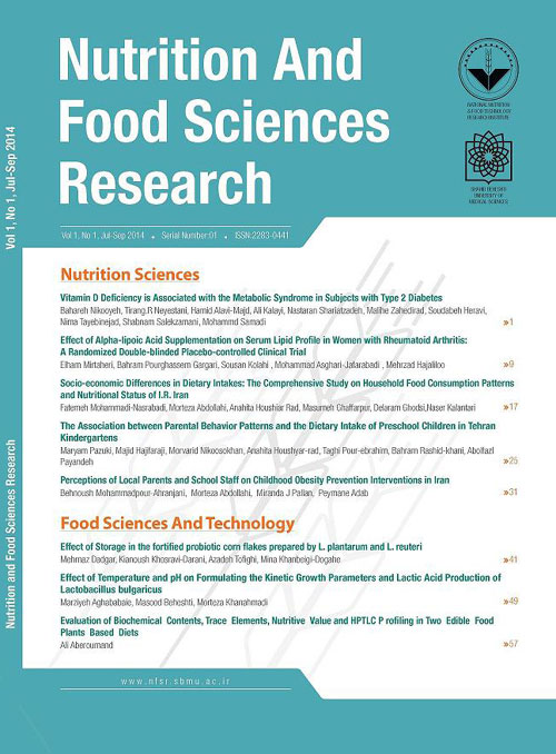Nutrition and Food Sciences Research - Volume:9 Issue: 1, Jan-Mar 2022