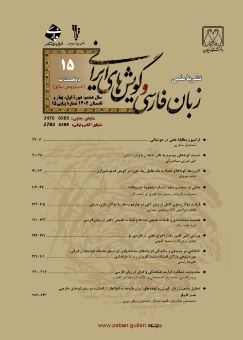 زبان فارسی و گویش های ایرانی - سال هشتم شماره 1 (پیاپی 15، بهار و تابستان 1402)