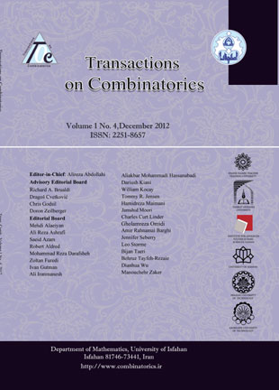 Transactions on Combinatorics - Volume:1 Issue: 4, Dec 2012