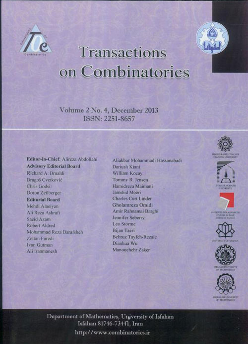 Transactions on Combinatorics - Volume:2 Issue: 4, Dec 2013