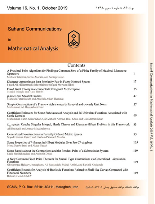 Sahand Communications in Mathematical Analysis - Volume:16 Issue: 1, Autumn 2019