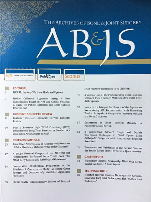 Archives of Bone and Joint Surgery - Volume:8 Issue: 1, Jan 2020