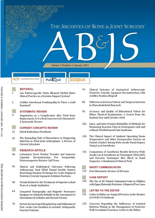 Archives of Bone and Joint Surgery - Volume:9 Issue: 3, May 2021