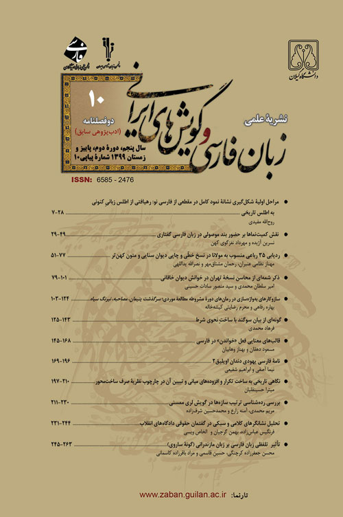 زبان فارسی و گویش های ایرانی - سال ششم شماره 1 (پیاپی 11، بهار و تابستان 1400)