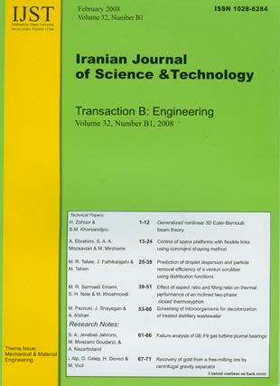 science and Technology (B: Engineering) - Volume:32 Issue: 1, February 2008