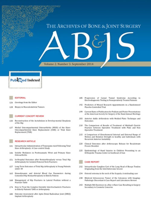Archives of Bone and Joint Surgery - Volume:3 Issue: 2, Mar 2015