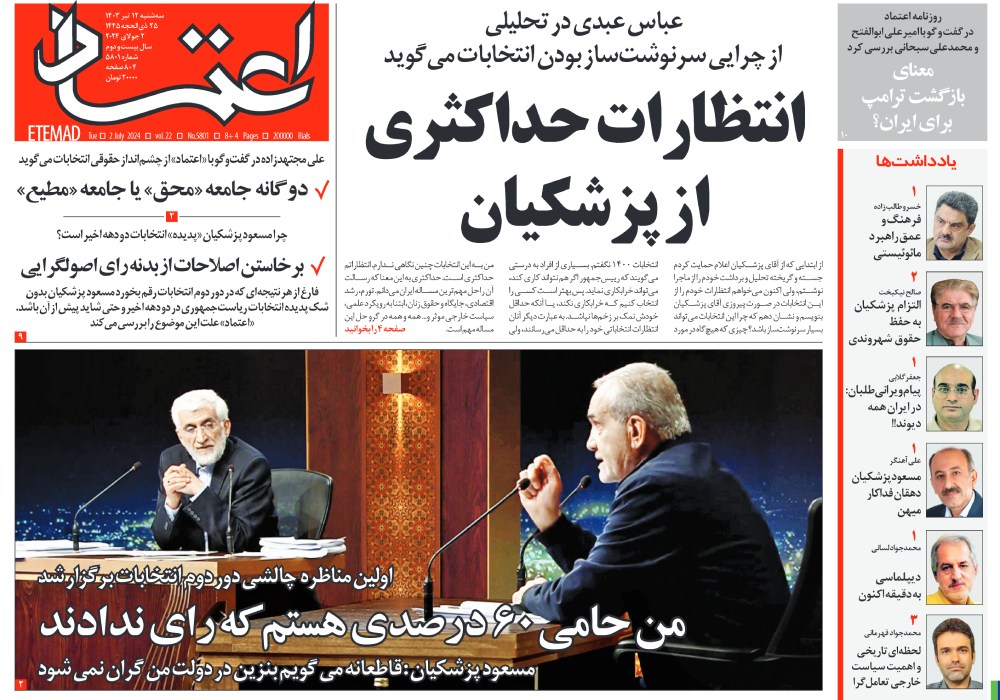 روزنامه اعتماد، شماره 5801